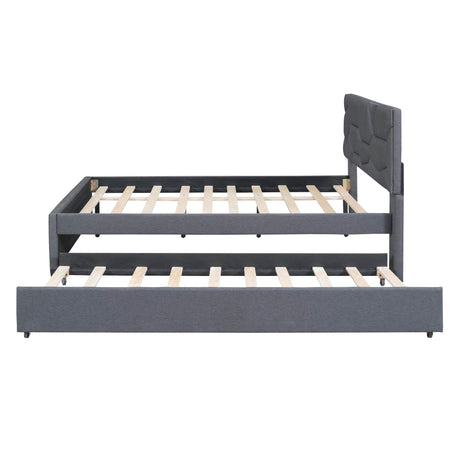 Full Upholstered Platform Bed With Twin Trundle - Omega Lifestyles