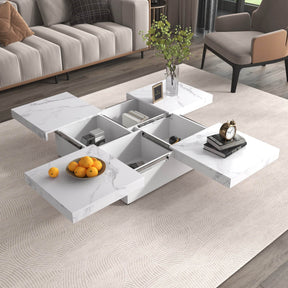 Square Marble Veneer Sliding Top Storage Coffee Table - Omega Lifestyles