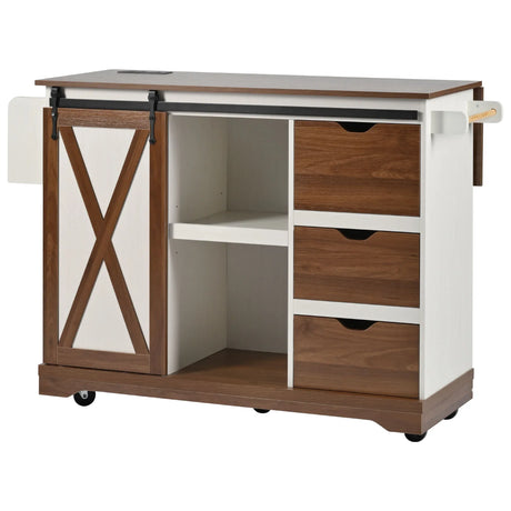 Farmhouse Sliding Barn Door Kitchen Island Cart - Omega Lifestyles
