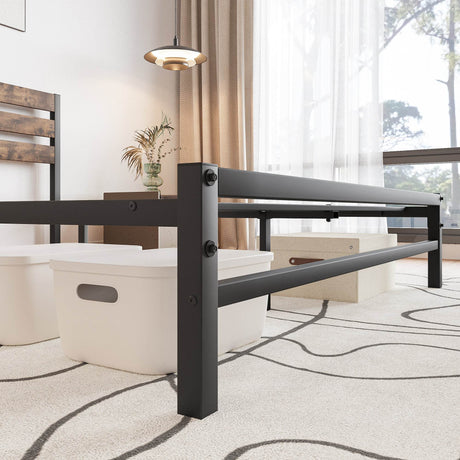 Queen Platform Bed Frame With Rustic Wood Headboard - Omega Lifestyles