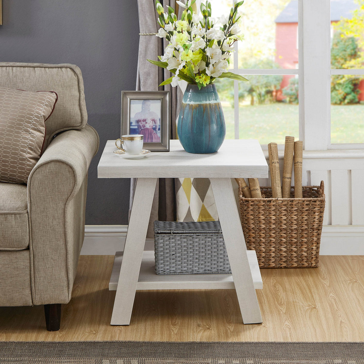 Contemporary White Wood Shelf Coffee Table Set - Sleep Galleria