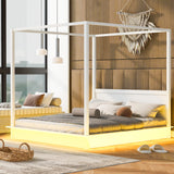 King LED Wooden Canopy Platform Bed Frame