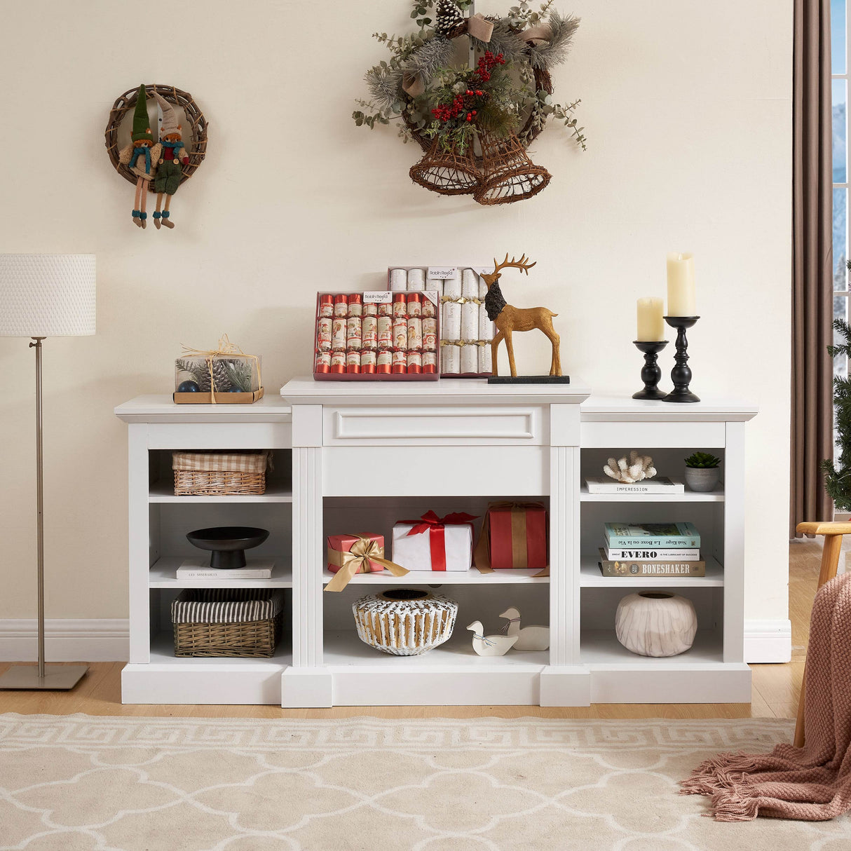 White MDF Adjustable Shelf Media Console Cabinet - Sleep Galleria