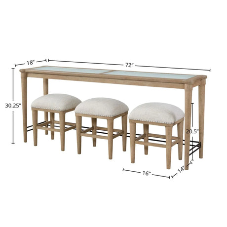 Transitional Sand Finish Frosted Glass Console Table With Stools - Omega Lifestyles