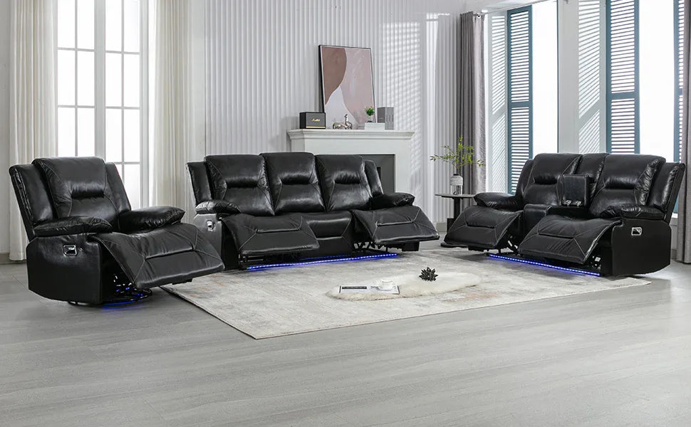 Manual Black Leather Gel Recliner Chair With LED Light Strip - Omega Lifestyles