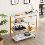 Gold Two-Tier Metal Bar Cart With Wine Rack and Wheels - Omega Lifestyles