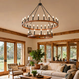 Large 36-Light Wagon Wheel Farmhouse Chandelier - Omega Lifestyles
