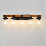 5-Light Matte Black Wood Glass Shade Wall Lamps - Omega Lifestyles