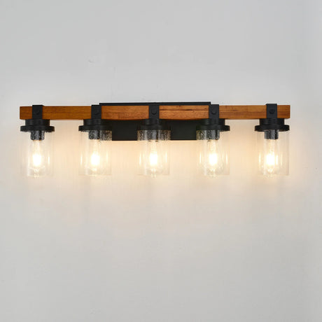 5-Light Matte Black Wood Glass Shade Wall Lamps - Omega Lifestyles