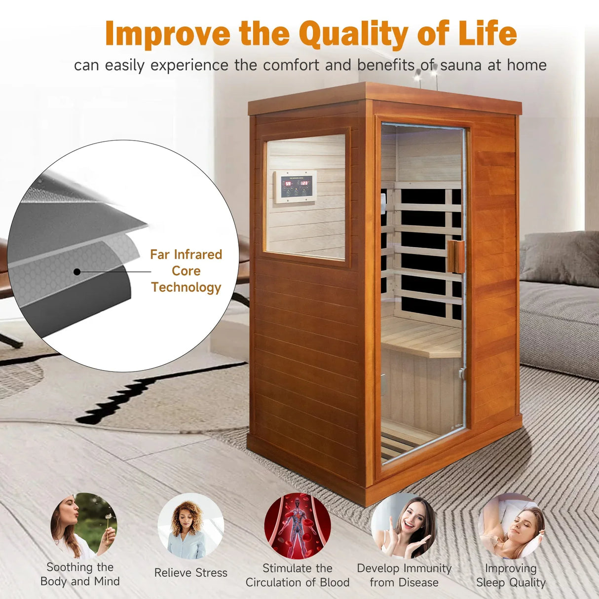 Single Room Solid Wood Infrared Sauna With Bluetooth - Omega Lifestyles