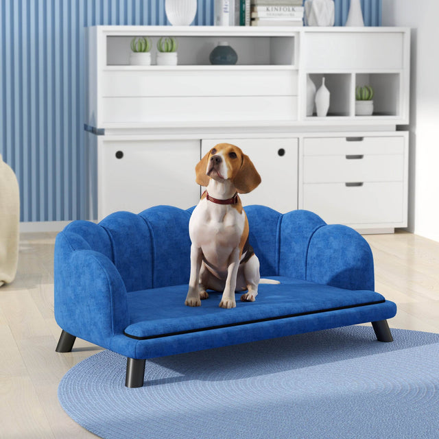 Large Velvet Foam-Cushioned Dog Couch With Wooden Legs - Omega Lifestyles