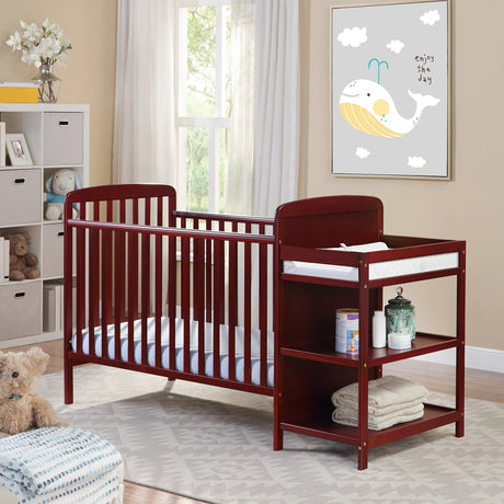 Solid Wood Cherry Crib With Attached Changing Table - Omega Lifestyles