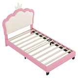 Twin PU Upholstered Princess Platform Bed With Crown Headboard - Omega Lifestyles