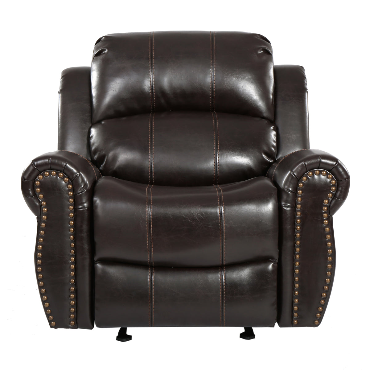 Brown Faux Leather Manual Glider Wide Recliner Chair