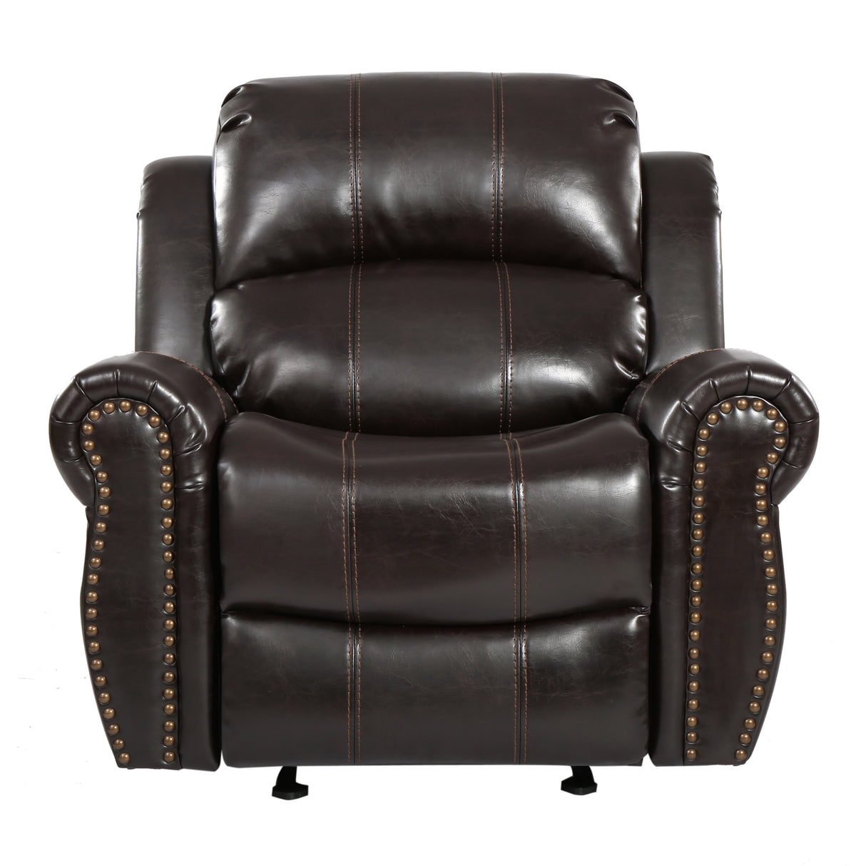 Brown Faux Leather Manual Glider Wide Recliner Chair