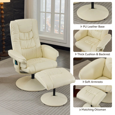 PU Leather Recliner Chair With Ottoman Heated Massage - Omega Lifestyles