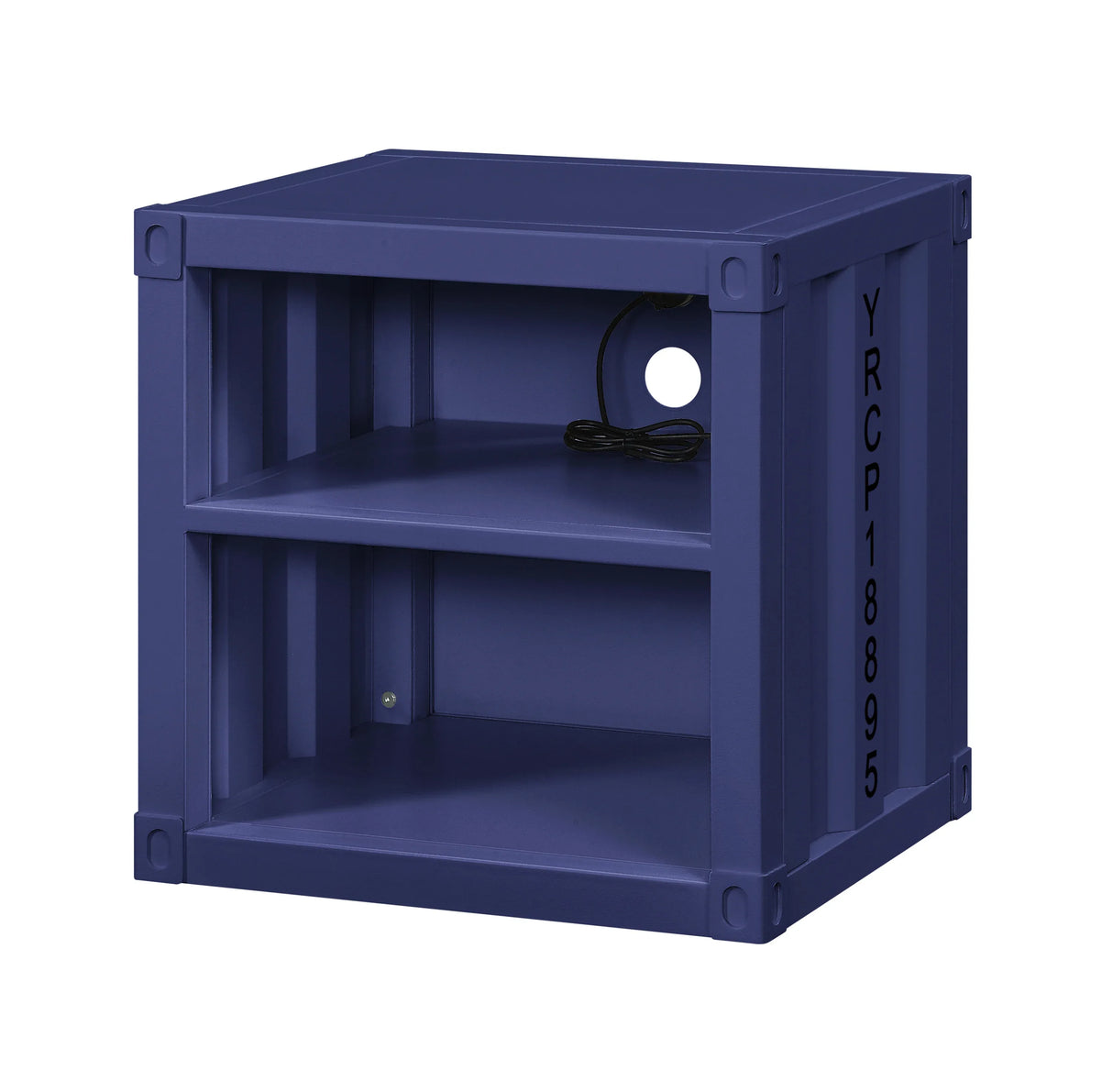Industrial Blue Metal Nightstand With USB Charging Ports - Omega Lifestyles