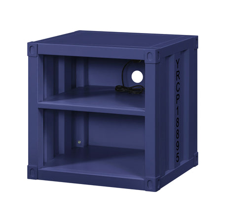 Industrial Blue Metal Nightstand With USB Charging Ports - Omega Lifestyles
