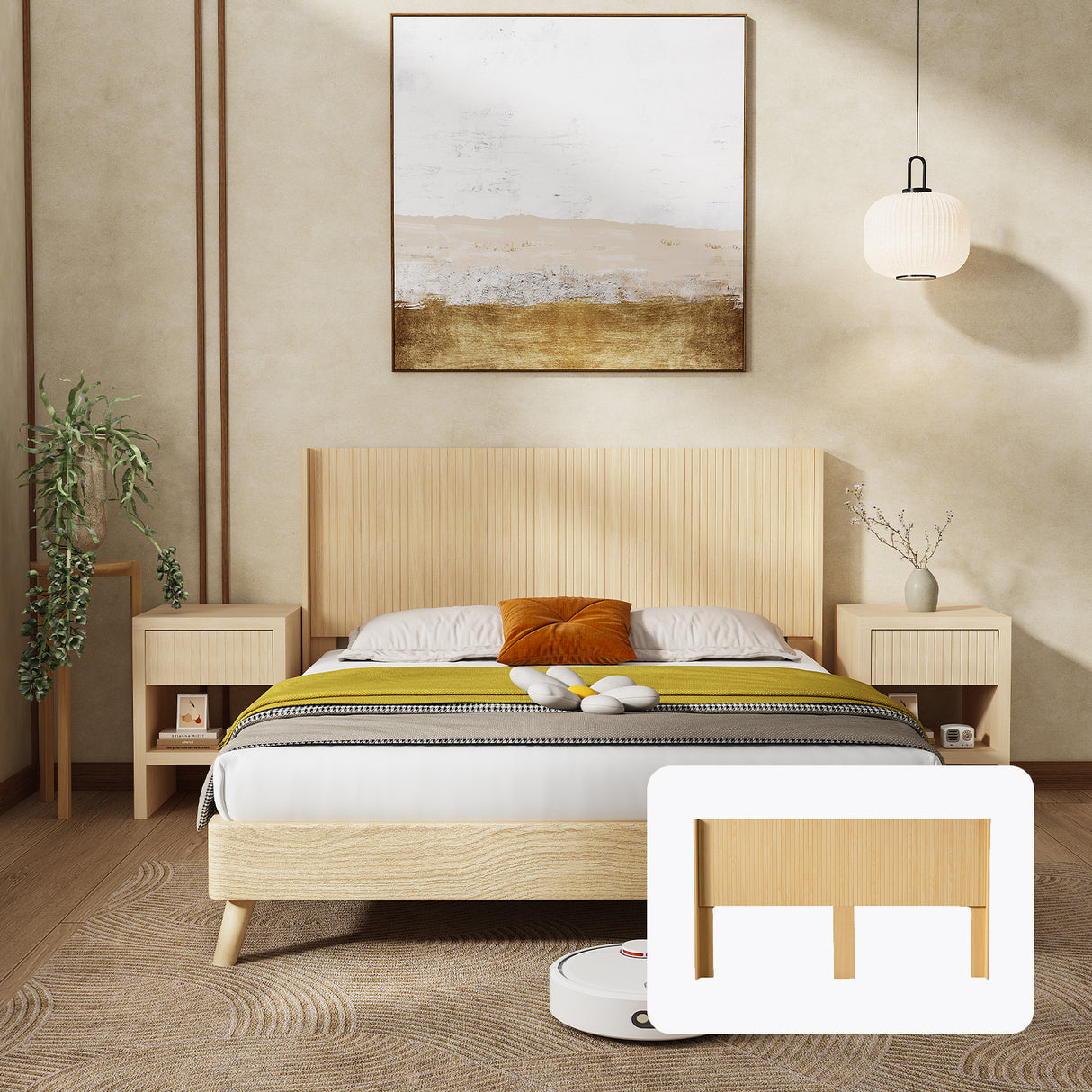 King Size Modern Farmhouse Solid Wood Fluted Headboard
