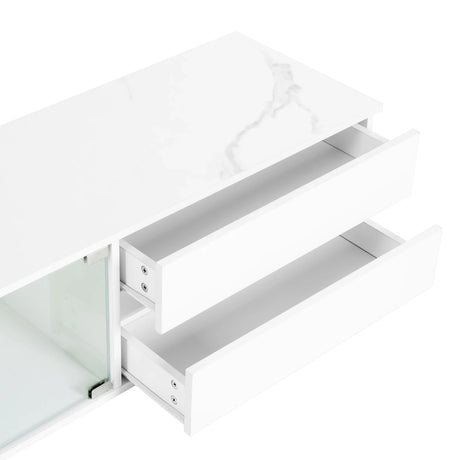 Modern App-Controlled LED Light White Marble TV Stand - Omega Lifestyles