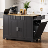 Fluted Rubber Wood Kitchen Island With Trash Can Cabinet - Omega Lifestyles