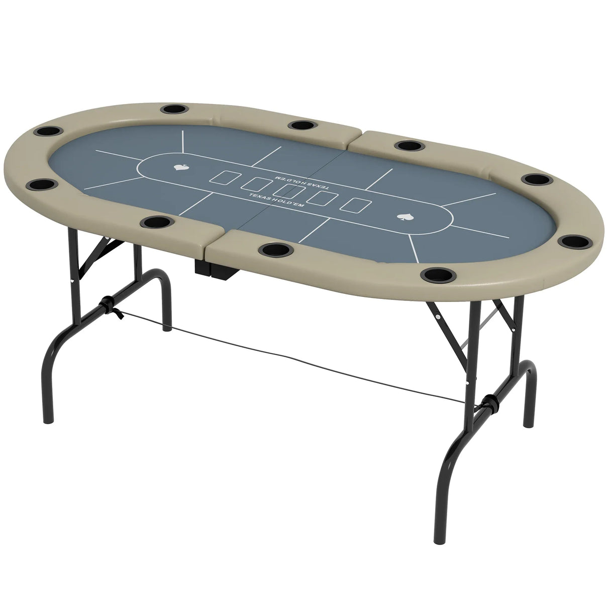 Folding Ten-Player Oval Poker Game Table With Cup Holders - Omega Lifestyles