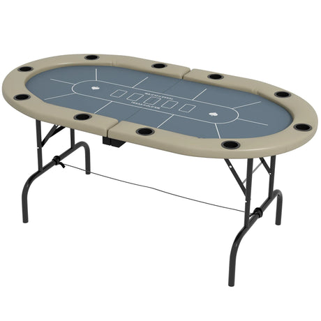 Folding Ten-Player Oval Poker Game Table With Cup Holders - Omega Lifestyles