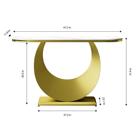 Half-Moon Faux Marble Top Gold Metal Console Table - Omega Lifestyles