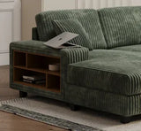 Modern Green Corduroy 4-Seat Solid Wood Sectional Sofa - Omega Lifestyles