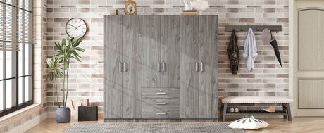 6-Doors Modern Gray Wooden Wardrobe Storage Cabinet - Omega Lifestyles