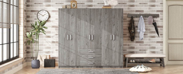 6-Doors Modern Gray Wooden Wardrobe Storage Cabinet - Omega Lifestyles