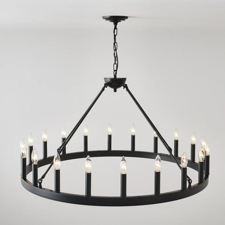 Matte Black 20-Light Farmhouse Wagon Wheel Chandelier - Omega Lifestyles