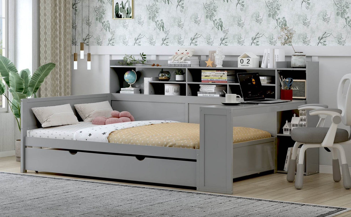 Multi-Functional Wooden Bed Frame With Trundle And Desk - Omega Lifestyles