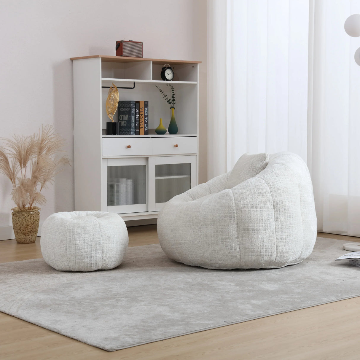 Ergonomic Chenille Foam-Padded Round Chair With Ottoman - Omega Lifestyles