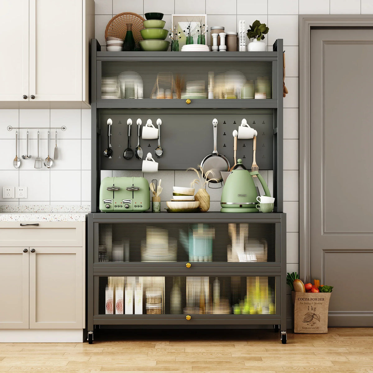 Metal Kitchen Storage Cabinet With Lockers And Wheels - Omega Lifestyles