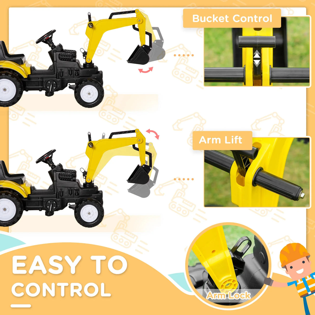 Kids Pedal Ride-On Excavator Construction Truck Toy - Omega Lifestyles