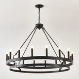 39-Inch 16-Light Matte Black Wagon Wheel Chandelier - Omega Lifestyles