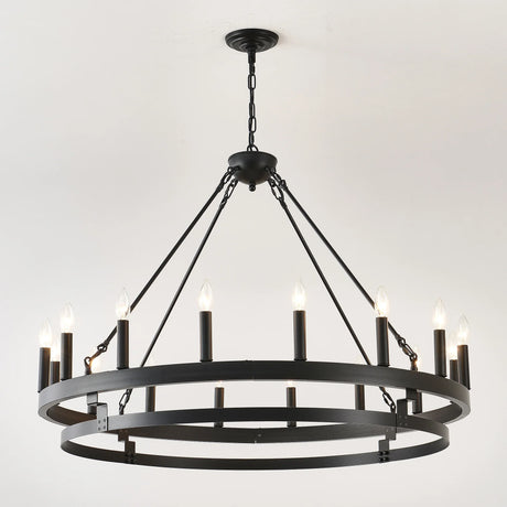 39-Inch 16-Light Matte Black Wagon Wheel Chandelier - Omega Lifestyles
