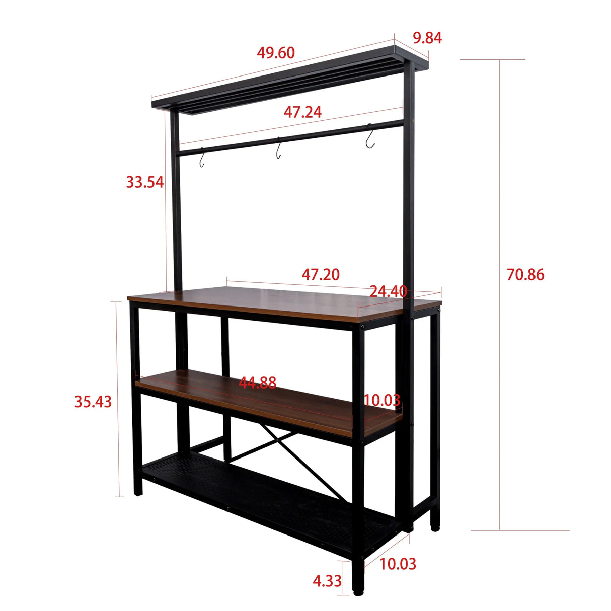 Kitchen Island Table With 3 Tier Storage And Hooks - Omega Lifestyles