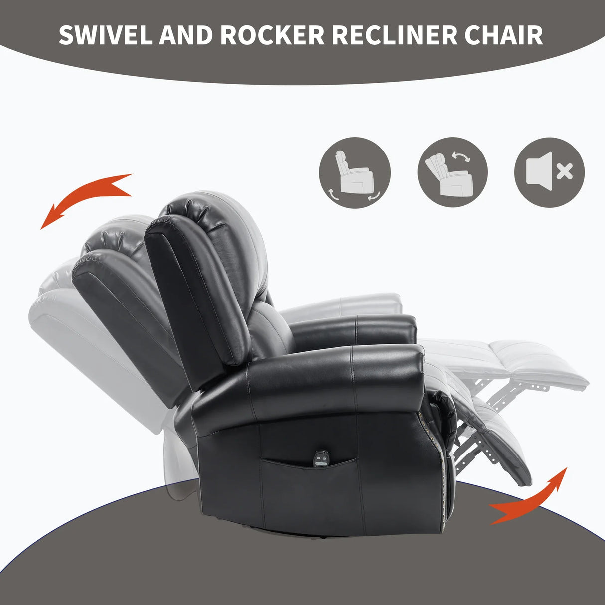 Heat Massage Faux Leather Swivel Rocking Recliner Chair - Omega Lifestyles