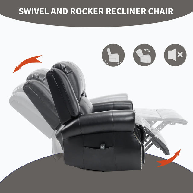 Heat Massage Faux Leather Swivel Rocking Recliner Chair - Omega Lifestyles