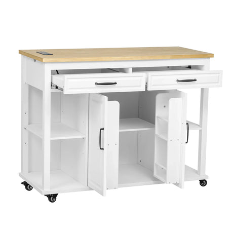 47-Inch Extendable Rubber Wood Veneer Kitchen Island - Omega Lifestyles