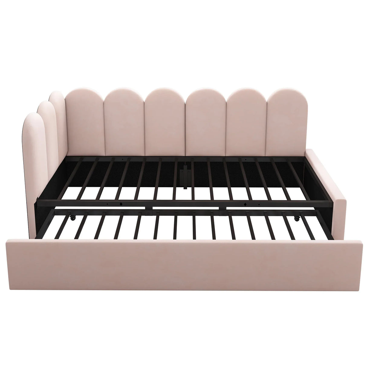Pink Velvet Twin Daybed With Pull-Out Trundle Bed - Omega Lifestyles