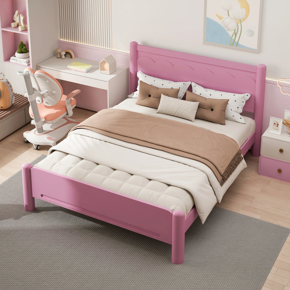 Queen Pink Solid Wood Platform Bed Frame - Omega Lifestyles
