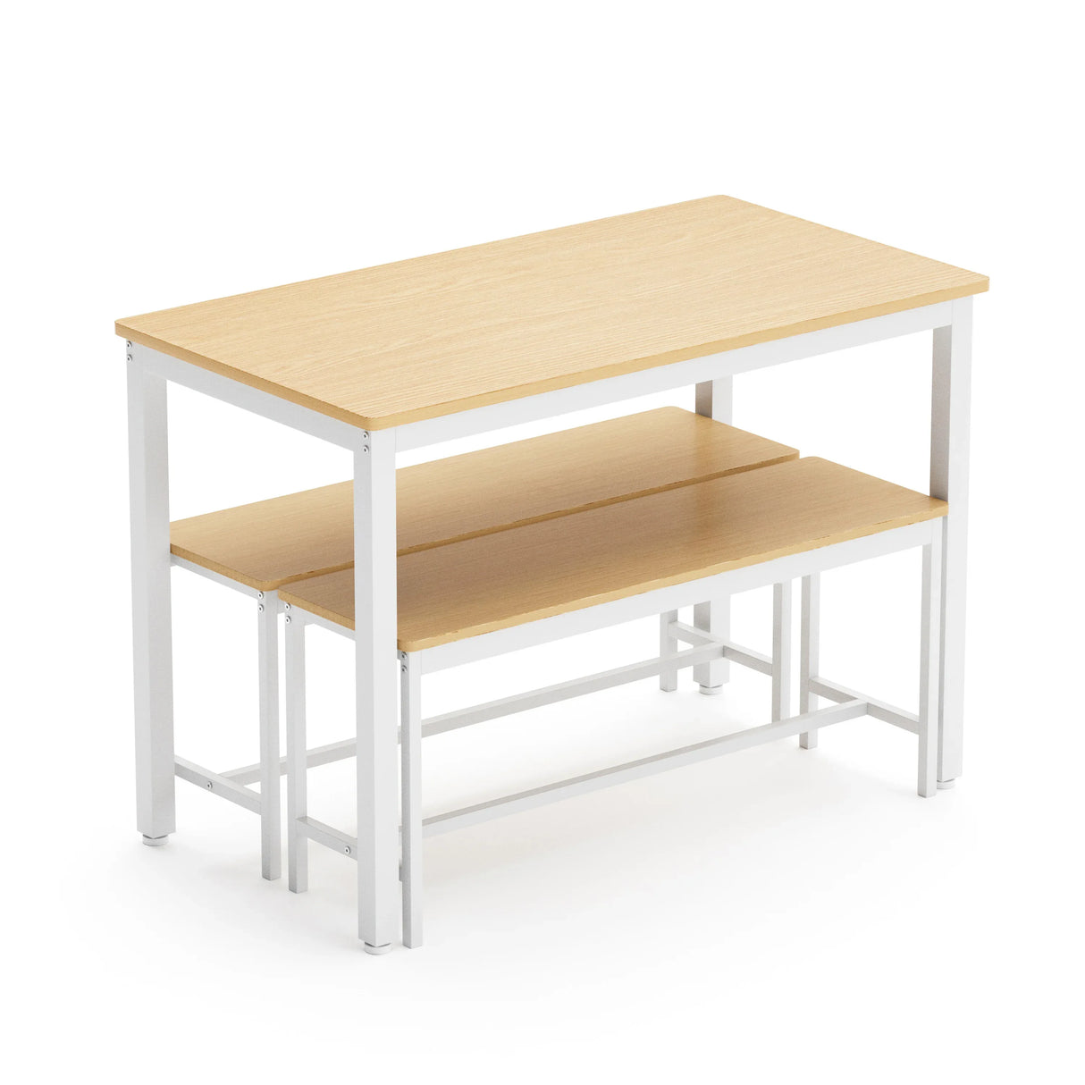 Industrial Dining Table Set With 2 Benches Natural White - Omega Lifestyles