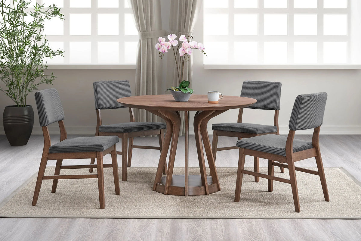 5-Piece Walnut Finish Round Dining Table And Chairs Set - Omega Lifestyles