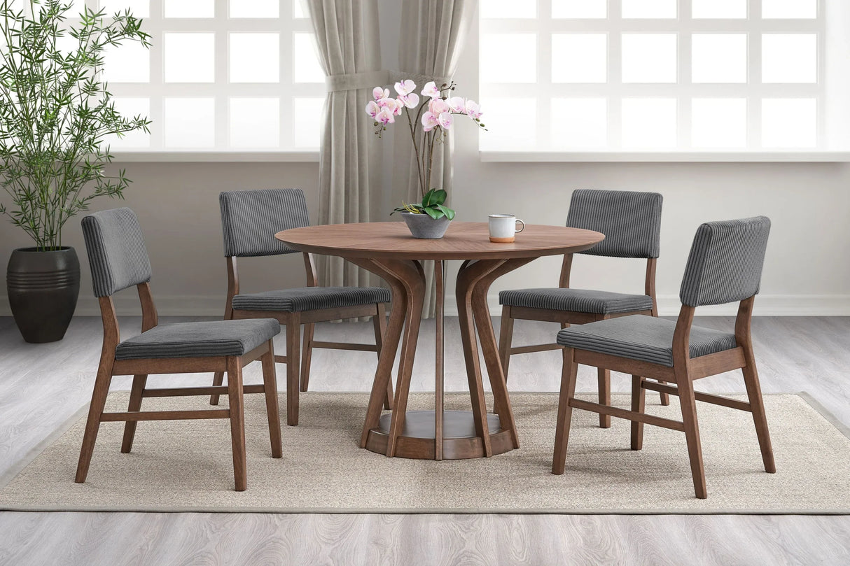 5-Piece Walnut Finish Round Dining Table And Chairs Set - Omega Lifestyles