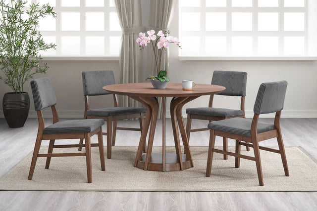 5-Piece Walnut Finish Round Dining Table And Chairs Set - Omega Lifestyles