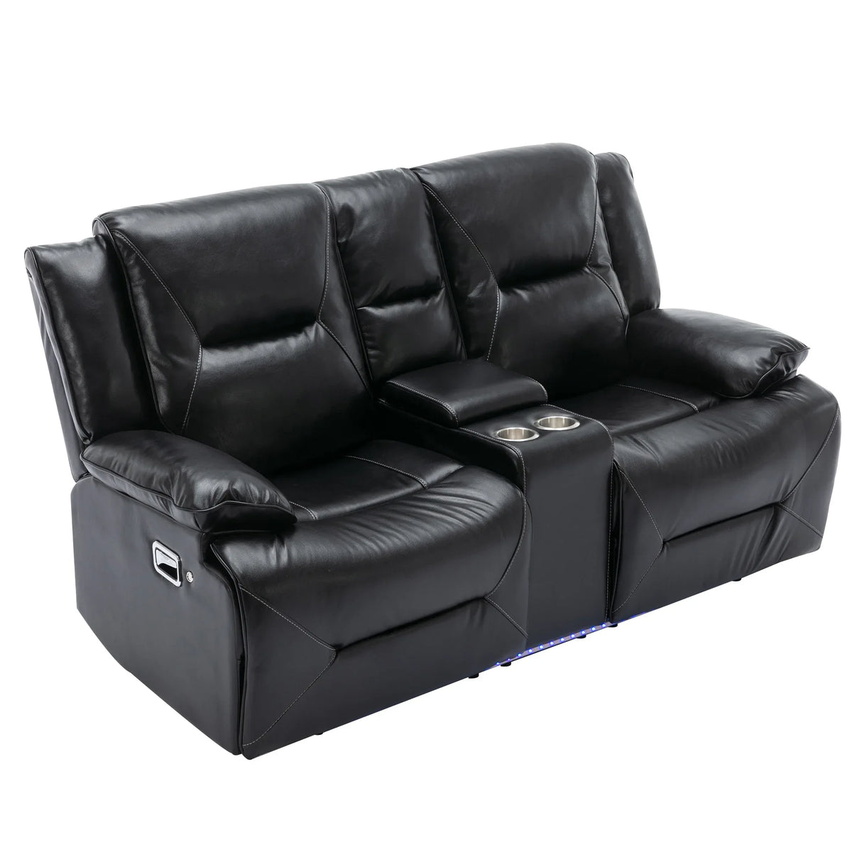 Manual Black Leather Gel Recliner Chair With LED Light Strip - Omega Lifestyles