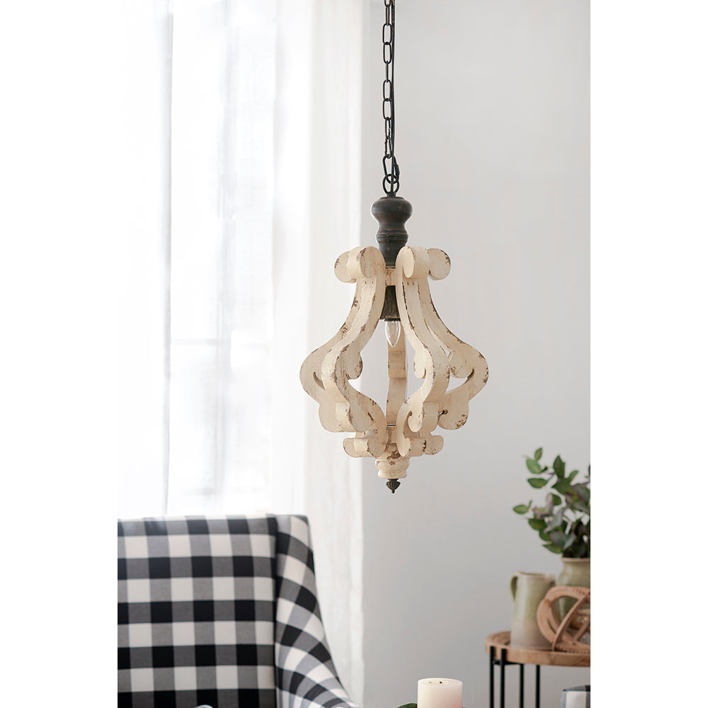 Farmhouse Wood Iron Antique White Pendant Chandelier